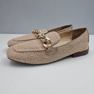 Donald Pliner Bethany Loafer Women 9.5 Camel Boucle Chain Detail Slip On Sparkle